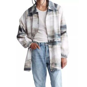 Calvin Klein Mens Long Sleeve Coaches Jacket Natural Ocean Marble Print Size M
